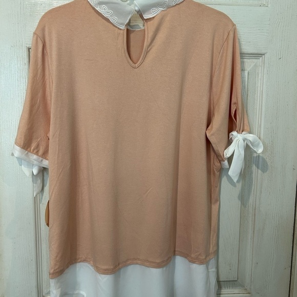 NWOT “MISIA” Layered Look Peach Colored Top Embroidered White Collar - Picture 2 of 6